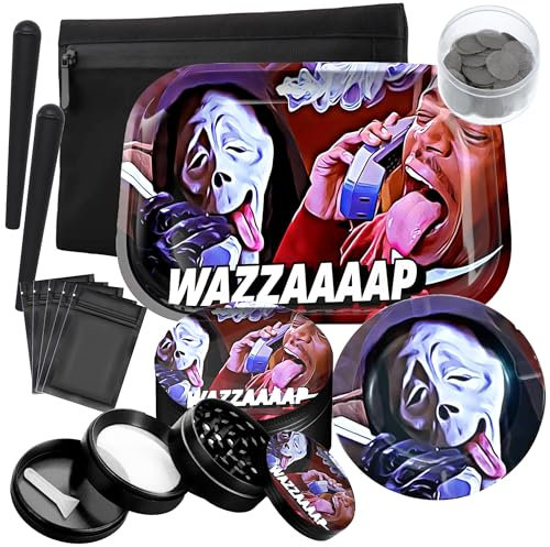 Plateau à rouler en métal imprimé brillant et bords incurvés renforcés Accessoires pour fumeurs (ensemble de plateaux à rouler de qualité supérieure)