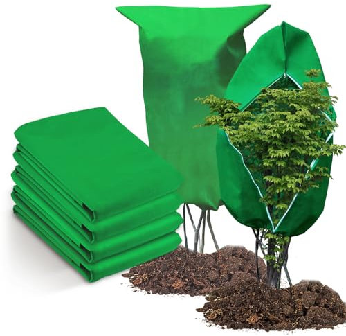 Jordbrux 70gms Plant Fleece Frost Protection Covers, 4pcs 80cm x 120cm Winter Garden Fleece Bag, Plant Cover for Plant Winter Plant Protection Jacket for Outdoor Plants with Zipper Drawstring