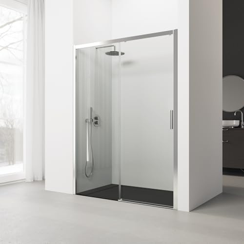 REALSHOWER Mampara de Ducha Corredera Medidas (136 a 140) x 195 cm, Ancho Ajustable, Frontal - 2 hojas: 1 fija, 1 Con Rodamientos - Vidrio 6 mm, Reversible - SERIE 300F - Perfil color Plata Brillo