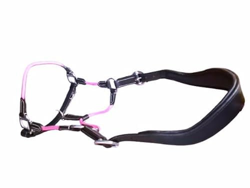 Cwell Equine Deluxe Black Leather and Rope Hybrid Padded Halter FULL/COB/PONY (PINK COB)