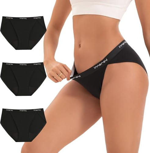 INNERSY Perioden Unterwäsche Schwarz Menstruation Slip Weiche Unterhosen Frauen Bikinihose 3 Pack (XL/44 EU, 3 Klassisch Schwarz)