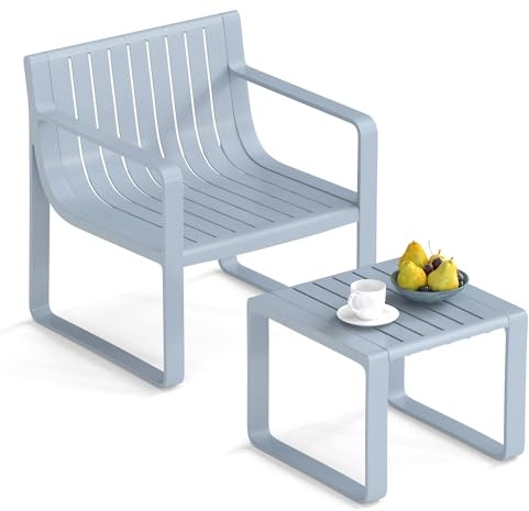 GIANTEX Juego de Muebles de Jardín, Sillón y Mesa de Café, Silla Carga hasta 160 kg, Resistente a la Intemperie, Conjunto de Muebles Exterior para Balcón, Piscina (Gris)