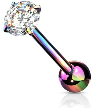 Stachelkleid Zungenpiercing Zirkonia Rund Chirurgenstahl 316l Zunge und Venom Piercing Regenbogen/Kristall