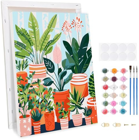 TLIOBLO Plantation Fleurs Peinture par Numéros avec Cadre pour Adulte, DIY Paysages Peinture pour Adultes Enfants Débutants Facile sur Toile avec Peintures et Pinceaux, Décor Maison Cadeaux 20x30cm
