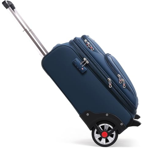 ROPLUS Softside Expandable Luggage with Large Spinner Wheels 2 Wheel Upright Rollaboard Suitcase (Blue, 21-lnch)