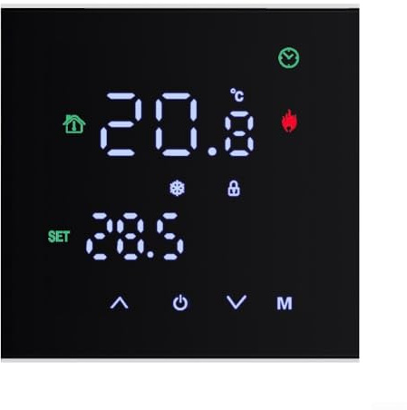 Termostato regulador de temperatura con pantalla LCD con controles táctiles para ajustar tiempos de calefacción precisos y temperaturas en espacios residenciales y comerciales (3 A, negro)