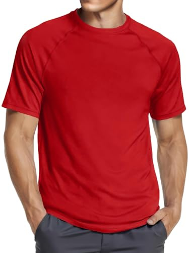 Runcati T-shirt de sport à manches courtes et col rond pour homme - Séchage rapide - Fitness - Gym - Couleur unie - Léger - Loisirs