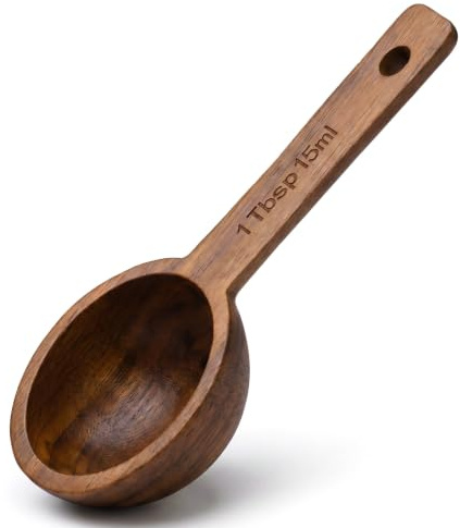 Tyqour Cucharas medidoras de madera de 15 ml, cuchara dosificadora de madera de nogal, cuchara dosificadora para café molido de madera para granos de café, té y especias Accesorios de cocina