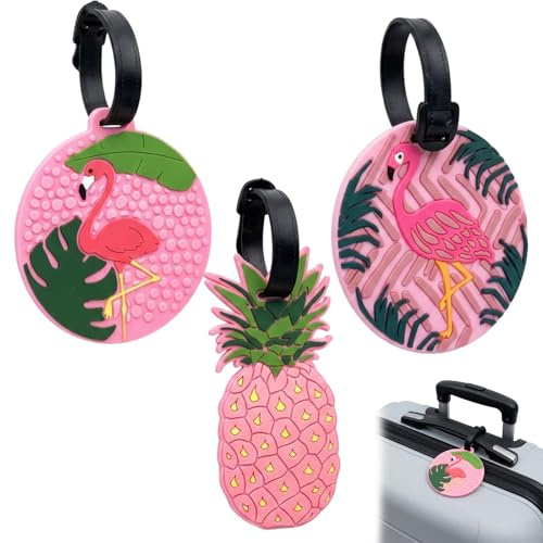 3pcs Silicone Luggage Tags, Suitcase Tags for Luggage, Flamingo and Pineapple Luggage Tag Set, Travel Accessories and Bag Tags for Backpacks