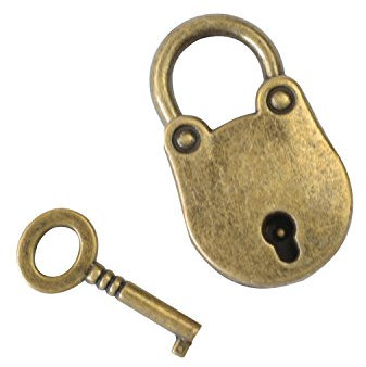 HMF - Candado decorativo vintage con llave | 3,8 x 2,5 x 1 cm | Bronce