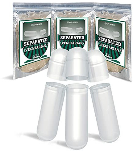 WANANFU Getrennte Vegane Leerkapseln Größe 1 (200 Stück), leere Kapseln zum Befüllen, Kompatibel mit Kapselfüller Größe 1
