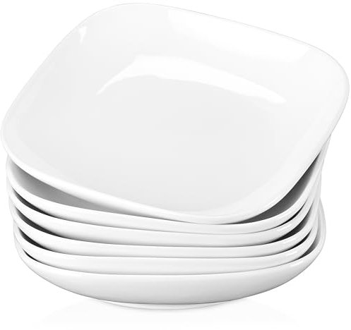 Lovecasa Porslinsservis i porslin, set med 6 sopptallrikar, djupa tallrikar, pastatallrikar, pastatallrikar, soppskålar, salladsskål rätter 630 ml, 19,5 x 19,5 x H 3,7 cm