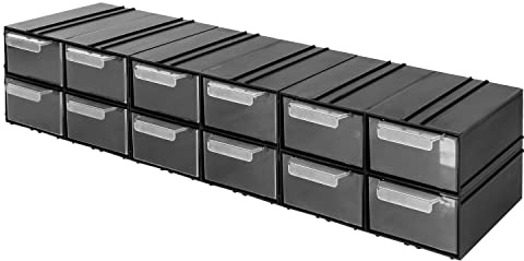Coffret de rangement à tiroirs Coffret d'assortiment - 12 tiroirs transparents - Magasin de petites pièces 690 x 155 x 125 mm 3 modules