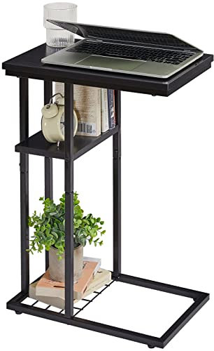 YMYNY C Shaped End Table, Snack Side Table for Sofa and Bed, Laptop Coffee Table for Small Spaces, Living Room, Bedroom, Industrial Beside Desk with Stable Metal Frame, 40 × 26 × 61.5CM, Black HST004B