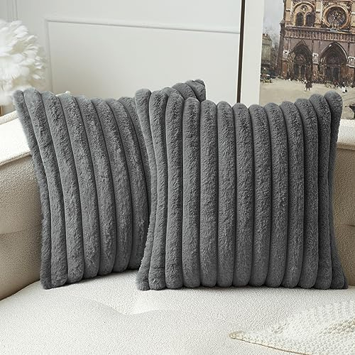 MIULEE Plüsch Kissenbezug 40x40 Deko Flauschige Kissenbezüge Kunstpelz Fell Sofakissen Flauschig Dekokissen Kissenhülle für Wohnzimmer Schlafzimmer Sofa Kuschelkissen Grau 2er Set
