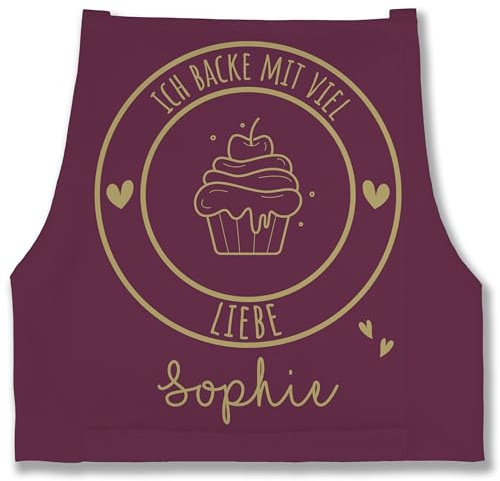Schürze - Backschürze - Ich backe mit viel Liebe I Geschenk Hobbybäcker I Geschenk Backen - 85x69 - Aubergine - personalisierte geschenke bäckerschürze damen konditor cupcake kochschürzen
