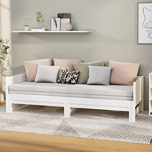 ARKEM Tagesbett Ausziehbar Weiß Massivholz Kiefer 2X(90x200) cm Bett Ausziehbar Bett Zum Ausziehen Ausziehbares Tagesbett Bett Sofa
