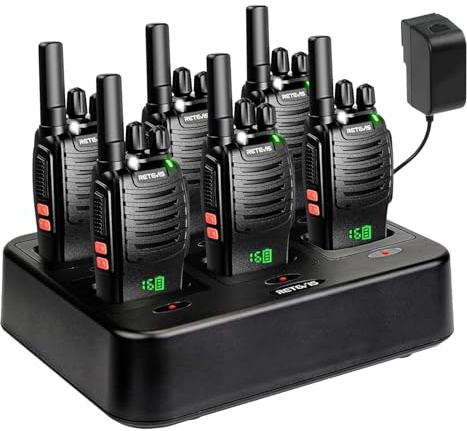 Retevis H777H Walkie Talkies, Portable Walkie Talkie for Adults with Screen | Rechargeable 2 Way Radio with 6 Way Charger, Flashlight, Two Way Radio with Emergency Alarm for Business, School