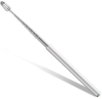 Lápiz puntero 2 en 1 y lápiz para pantalla táctil, puntero telescópico para enseñanza, lápiz capacitivo extensible de mano para presentaciones, conferencias, suministros de oficina escolar (plateado)