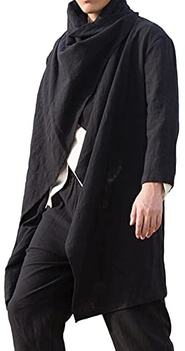 Caxndycing Poncho in Lana di Alpaca Uomo Cotone Lino Giacca da Uomo Poncho di Lana Messicano Invernale Cowboy Hippie Giacche Giacca di Transizione Asimmetrica a Capo, Nero , XL