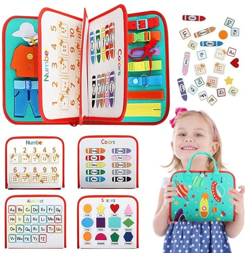 LURNODY Busy Board Giochi Montessori 1-5 Anni, Busy Board per Bambini, Pannello Sensoriale Bambini Montessori, Imparare Semplici Abilità di Vita e Conoscenze di Base nel Gioco