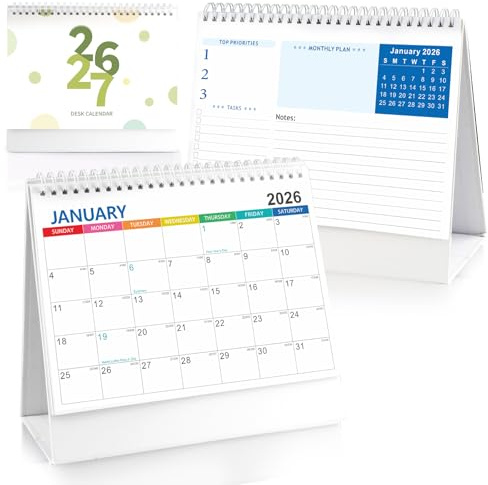Desk Calendar 2026 uk, Runs Jan-June 2027, Academic Desktop Calendar, 2026 Desk Calender Monthly Standing Flip Desk Calendar Small for Family Planner Diary Starts on Sunday bigger A5