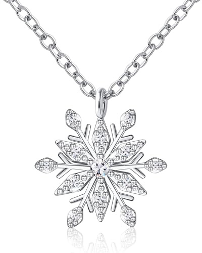 FANCH Argent Collier Flocon de Neige pour Femme avec Zircon Cubique Collier Flocon de Neige Pendentif Hypoallergénique Collier Plaqué Or Blanc 18 Carats Bijoux de Noël