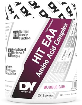 DY Nutrition HIT EAA - Complesso di aminoacidi essenziali con BCAA, L-lisina e vitamina B6, integratore per la riparazione e il recupero muscolare in polvere, 27 porzioni, 360 g (Bubble Gum)