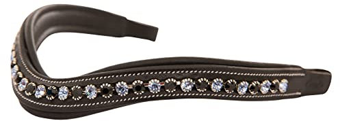 Exion Curved Crystal Browband for Horses – Soft Padded Bling English Bridle Brow Band | Dressage, Show, Jumping | Black, Brown | Black & Turquoise Blue Crystal Browband For Horses