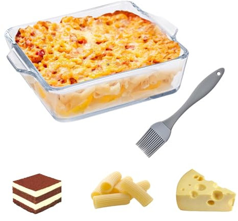 Fuente cuadrada de vidrio para asar de 21 x 21 cm, de cristal transparente, altamente resistente al calor, apta para horno, microondas y lavavajillas, 1,8 L