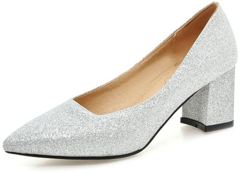 Zapatos de Tacón de Bloque para Mujer 647 Plateado Talla 37 EU/38Cn