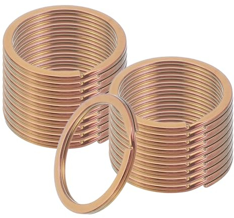 sourcing map 20pcs Split Keychain Rings, 30mm Round Flat Keyrings Stainless Steel Open Key Chain Ring Dog Tag Rings for DIY Keychain Craft Lanyard, 1.8mm Thick, Rose Gold