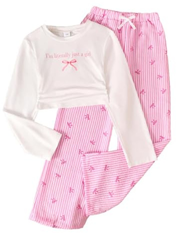 SoLu DAY8 Clothing Girls Set Age 8-13 Years Fall Winter Long Sleeve Top Pullover and Wide Leg Pants Tracksuit Girls Fashion Cute Comfy Casual School Jogging Athletic Sportswear (12-13 Years, White)