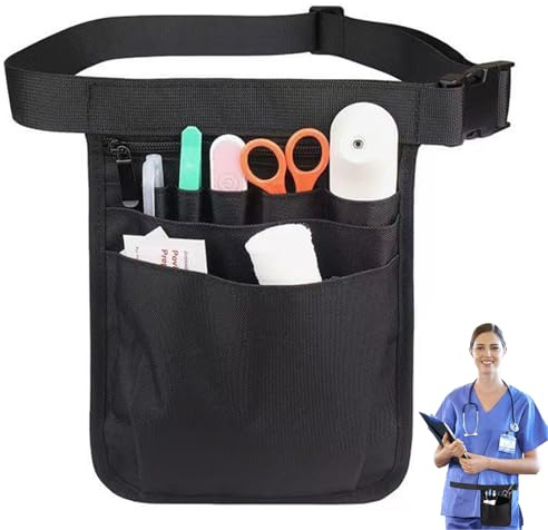 Krankenschwester Tasche,Kellnertasche,mit Gürtel,Werkzeug Gürteltasche,Werkzeugtasche,Mehreren Fächern Hüfttasche Schwarz Arbeitstasche Verstellbarer Ideal für Pflegekräfte Zahnärzte Tierärzte