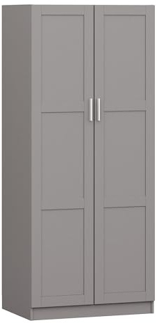 Panana 2 Door Wardrobe Double Wardrobe Closet with Storage Shelf & Hanging Rail Bedroom Furniture, 72 x 47 x 169cm, Grey