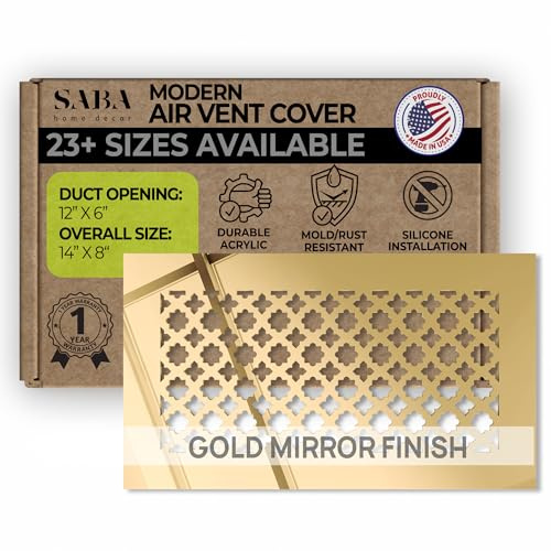 SABA Home Decor Air Vent Cover Grille - Acrylic Fiberglass 6 x 12 Duct Opening (8 x 14 Overall) Gold Mirror Finish Decorative Register Covers for Walls and Ceilings NOT for Floor USE, Venetian