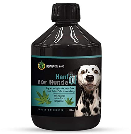 Kräuterland Hanföl für Hunde & Katzen - 500ml Hanfsamen-Öl rein, kaltgepresst, ohne Zusätze - Natives Barf Öl in Premium Qualität