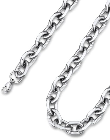 ChainsHouse Collar de Eslabones Rolo 12mm Ancho 51cm Largo Cadena de Acero Grande Mujer Hombre