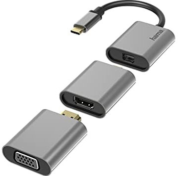Hama Adapter Set, 6in1 Hub mit USB-C (USB C Adapter mit Mini-DisplayPort, HDMI™, VGA für PC, Notebook, Tablet, TV oder Beamer, Ultra HD Kinoqualität 4K, kompatibel mit Thunderbolt) Aluminium