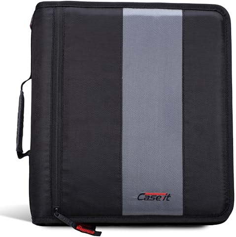 Case-it Classic Zipper Binder | 2-Inch O-Rings, 350 Sheet Capacity, Multiple Storage Pockets & Shoulder Strap | School & Office Organizer | D-251 Jet Black.