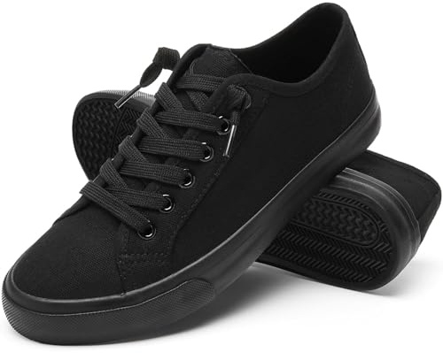 Women Canvas Sneaker Slip On Casual Shoes Lace Up Canvas Low Top White Shoes Loafers for Women Fashion Full Black Sneaker(Full Black,US7.5)