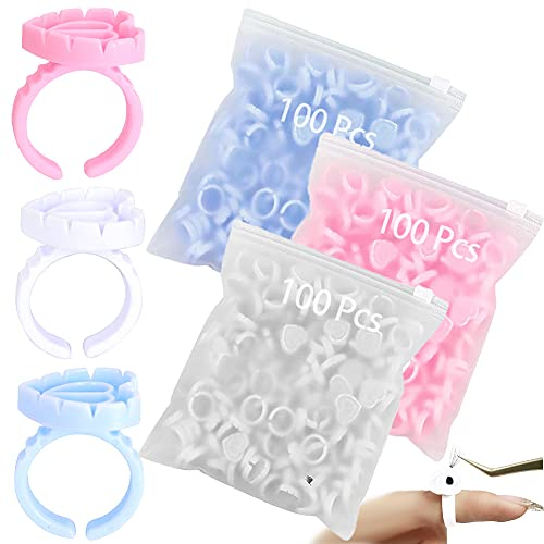 300 Stück Einweg-kleber Halter Ringe Wimpernkleber Halter Behälter, Kunststoff Wimpernkleber Halter Ring, Wimpernkleber Cup Herz Wimpern Palettenhalter für Wimpernverlängerung Tattoo Pigment