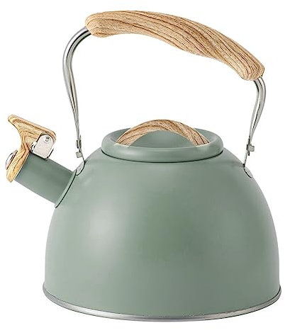 Bollitore con fischio a induzione Teiere in acciaio inossidabile da 3 litri con fischietto di avvertimento Teiera dal design vintage con manico in legno per piano cottura, bollitore a gas, senza BPA