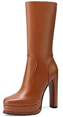 QUEEN HELENA Stivali con Plateau con Tacco Alto Zip Laterale Donna K3233 (Marrone, Sistema Taglie Calzature EU, Adulto, Donna, Numero, Media, 39)