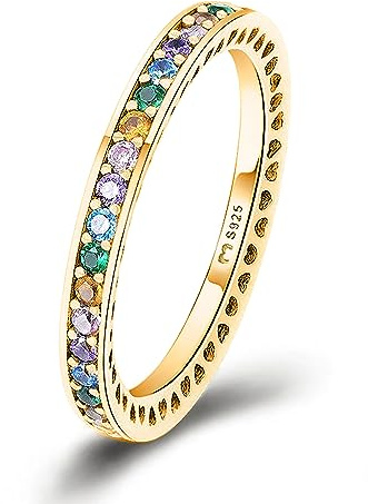 Anelli da donna in argento 925 con colori brillanti. Anello da donna in argento 925 con finitura argento o oro. Gioielli ideali per coppia e fidanzati, regali per amiche. (Placcato oro, 5)