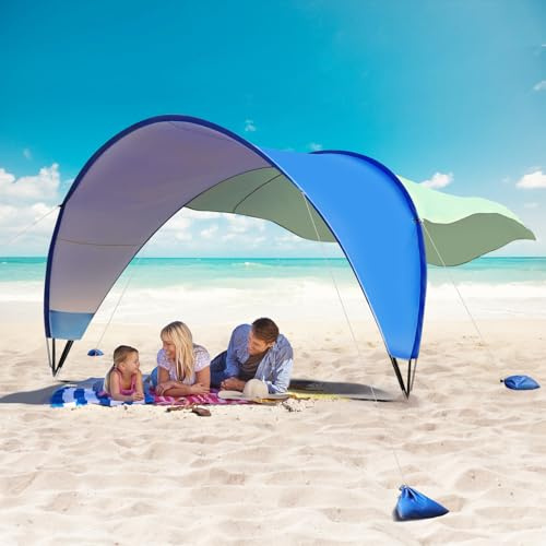 TOBTOS Beach Tent Sun Shelter with UPF50+ Protection, 11.5' x 10.5' Beach Canopy Fit 4-6 Person, Outdoor Camping Sun Shade with 6 Sandbags for Beach, Backyard, Picnic