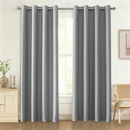 Ystyle Termisk Mörkläggningsgardin Med Linneffekt, 2-Pack, Värmeisolerande Mot Kyla Och Värme, Ljuddämpande För Vardagsrum, 140x145 cm, Ljusgrå