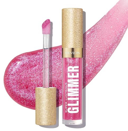 REVLON Super Lustrous Glimmer Gloss, Brillo de Labios Hidratante y Voluminizador, Gloss con Glitter de Origen Eco-Vegetal, Acabado Ultra-Brillante No Pegajoso Tono 008 Rose Glow, 3,8ml
