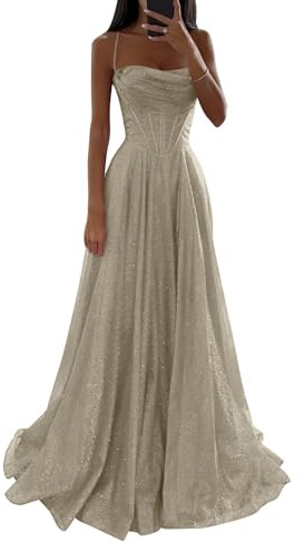 Tomwell Robe de Mariée Femme Élégant Dentelle Robe Vintage Taille Haute en Tulle Dentelle Longue Robe de Soirée en Chiffon Robe de Bal Cérémonie A Abricot S