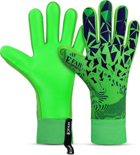 EFAH SPORTS Gants de Gardien de But Enfants, garçons, Jeunes, avec Paumes de Protection et Forte adhérence pour entraînement Professionnel (Green, Size 6 Suitable for 13 to 15 Years Old, Ambidextre)
